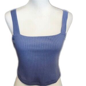 American Eagle Dusty Blue Ribbed Cropped Tank Top, M